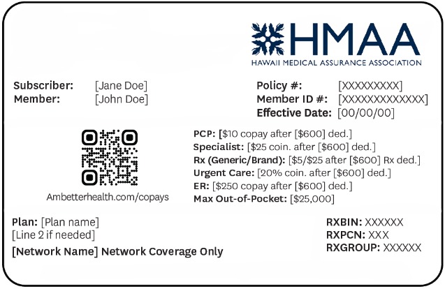 Download Hawaii health insurance  ID card Photoshop template